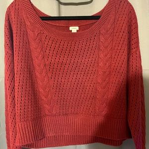 Womens cable knit red wide neck/off the shoulder crop sweater